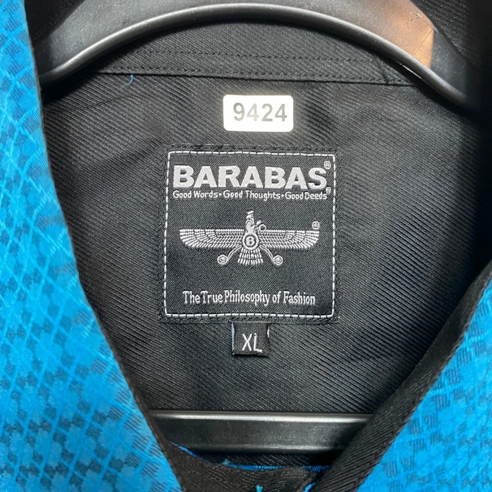 Barabas Shirt Mens XL Teal Blue Long Sleeve Button Down Medallion Geometric